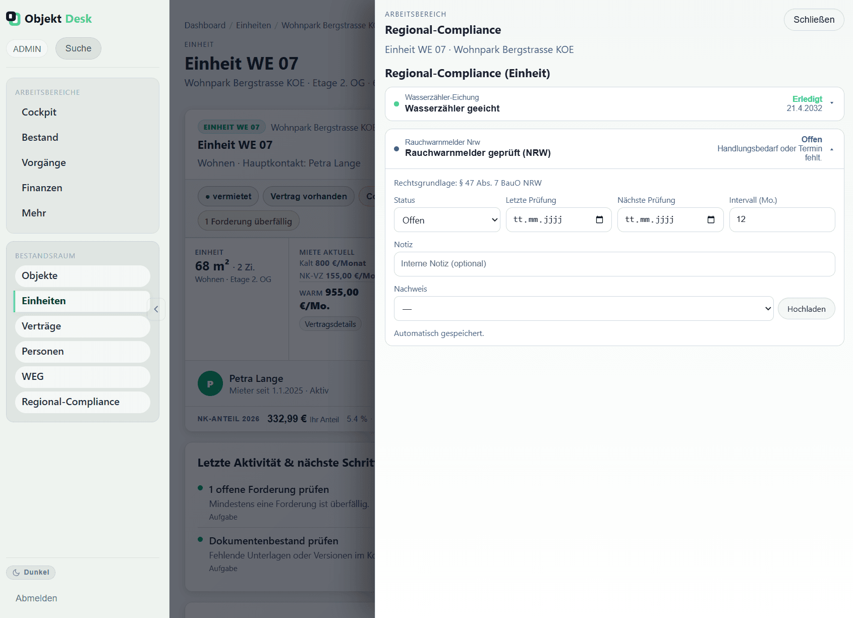 ObjektDesk regionale Compliance mit Fristen und Nachweisen